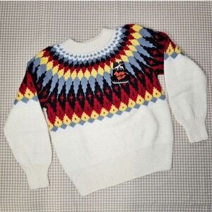 Vintage Lillunn Bold Fair Isle Norse Hand Knit Wool Pullover Long Sleeve Sweater